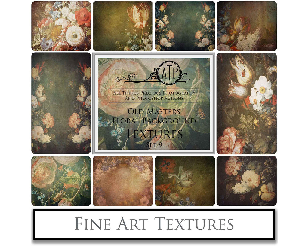 Old Masters floral Backgrounds. Digital Backdrop Fine art texture for photographers. Photo Overlays. Antique, Old World, Grunge, Abstract wall decor bundle. Textured Background. Printable backdrop, Colour Flower Print Bundle. High resolution, 300dpi Graphic Assets for photography, scrapbooking, design. By ATP Textures