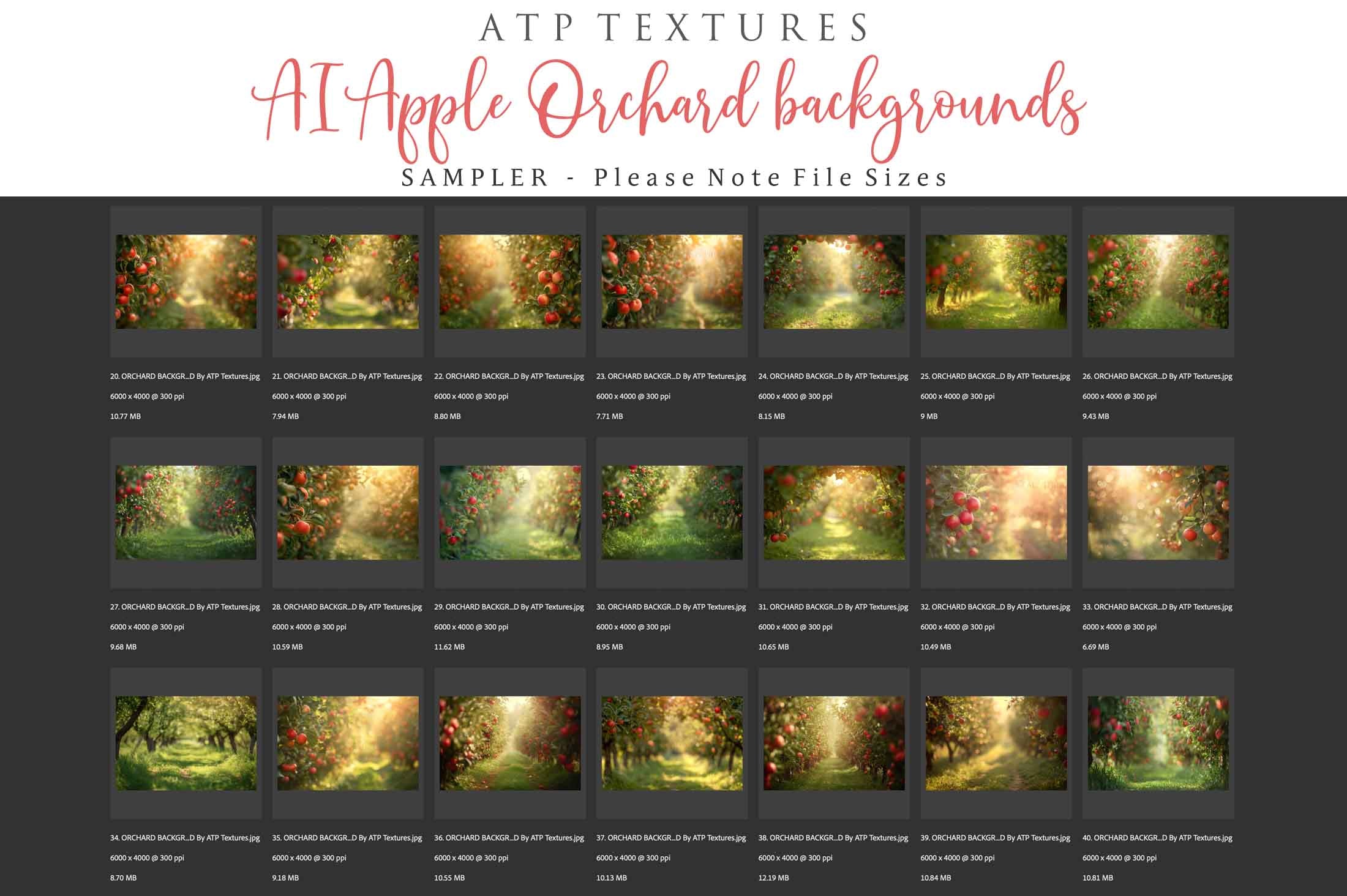 Apple Orchard Digital backgrounds for Photographers. ATP Textures.