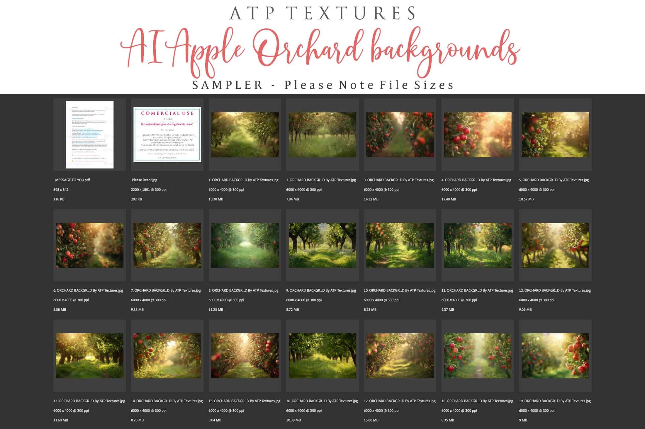 Apple Orchard Digital backgrounds for Photographers. ATP Textures.