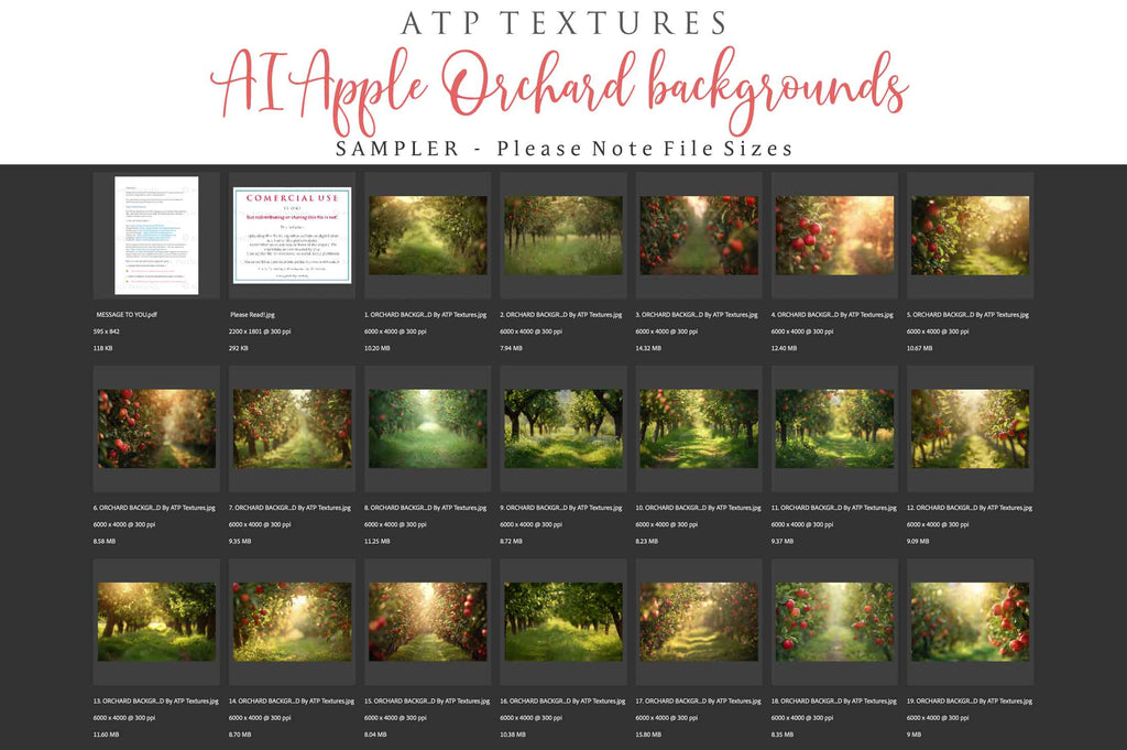 Apple Orchard Digital backgrounds for Photographers. ATP Textures.