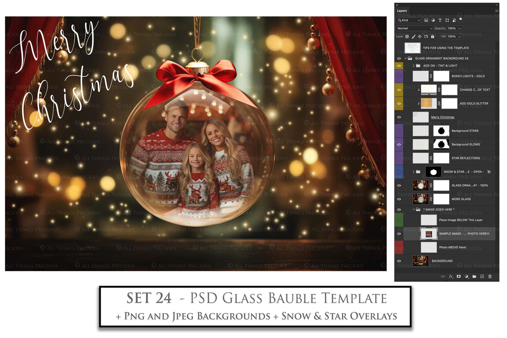 Christmas Glass Bauble Ornament Overlay and Background, with snow flurries and a PSD template included in the set.The globe is transparent, perfect for you to add your own images and retain the snow globe effect.This file is 6000 x 4000, 300dpi. Photography, Scrapbooking, Photo Overlays, Png, Jpeg, Psd. ATP Textures.