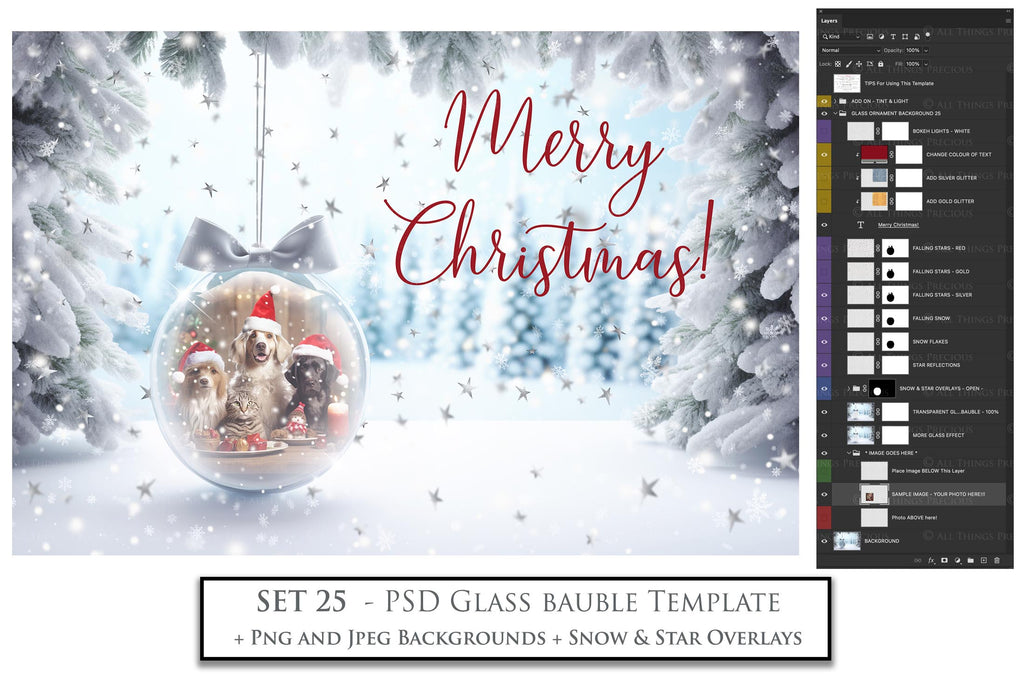 Christmas Glass Bauble Ornament Overlay and Background, with snow flurries and a PSD template included in the set.The globe is transparent, perfect for you to add your own images and retain the snow globe effect.This file is 6000 x 4000, 300dpi. Photography, Scrapbooking, Photo Overlays, Png, Jpeg, Psd. ATP Textures.