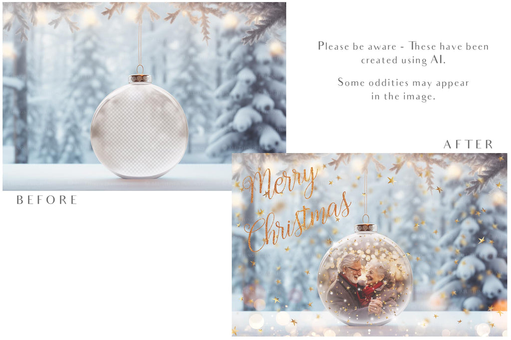 Christmas Glass Bauble Ornament Overlay and Background, with snow flurries and a PSD template included in the set.The globe is transparent, perfect for you to add your own images and retain the snow globe effect.This file is 6000 x 4000, 300dpi. Photography, Scrapbooking, Photo Overlays, Png, Jpeg, Psd. ATP Textures.