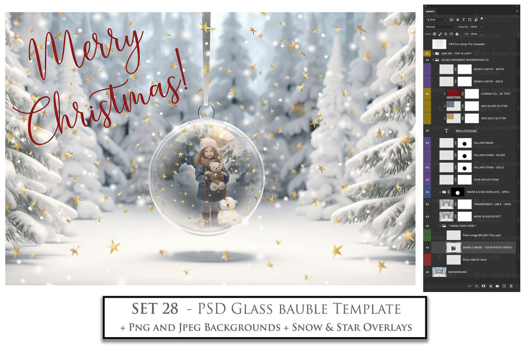 Christmas Glass Bauble Ornament Overlay and Background, with snow flurries and a PSD template included in the set.The globe is transparent, perfect for you to add your own images and retain the snow globe effect.This file is 6000 x 4000, 300dpi. Photography, Scrapbooking, Photo Overlays, Png, Jpeg, Psd. ATP Textures.