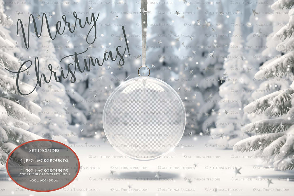 Christmas Glass Bauble Ornament Overlay and Background, with snow flurries and a PSD template included in the set.The globe is transparent, perfect for you to add your own images and retain the snow globe effect.This file is 6000 x 4000, 300dpi. Photography, Scrapbooking, Photo Overlays, Png, Jpeg, Psd. ATP Textures.