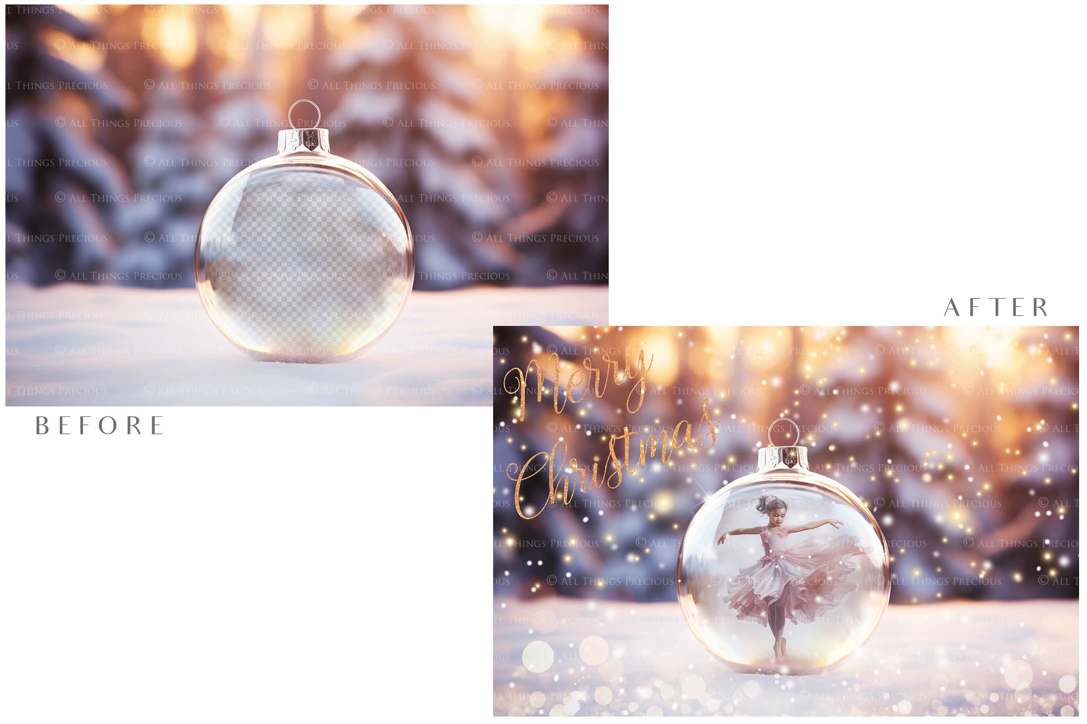 Christmas Glass Bauble Ornament Overlay and Background, with snow flurries and a PSD template included in the set.The globe is transparent, perfect for you to add your own images and retain the snow globe effect.This file is 6000 x 4000, 300dpi. Photography, Scrapbooking, Photo Overlays, Png, Jpeg, Psd. ATP Textures.