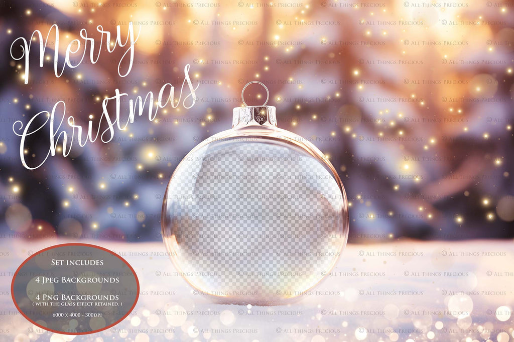 Christmas Glass Bauble Ornament Overlay and Background, with snow flurries and a PSD template included in the set.The globe is transparent, perfect for you to add your own images and retain the snow globe effect.This file is 6000 x 4000, 300dpi. Photography, Scrapbooking, Photo Overlays, Png, Jpeg, Psd. ATP Textures.