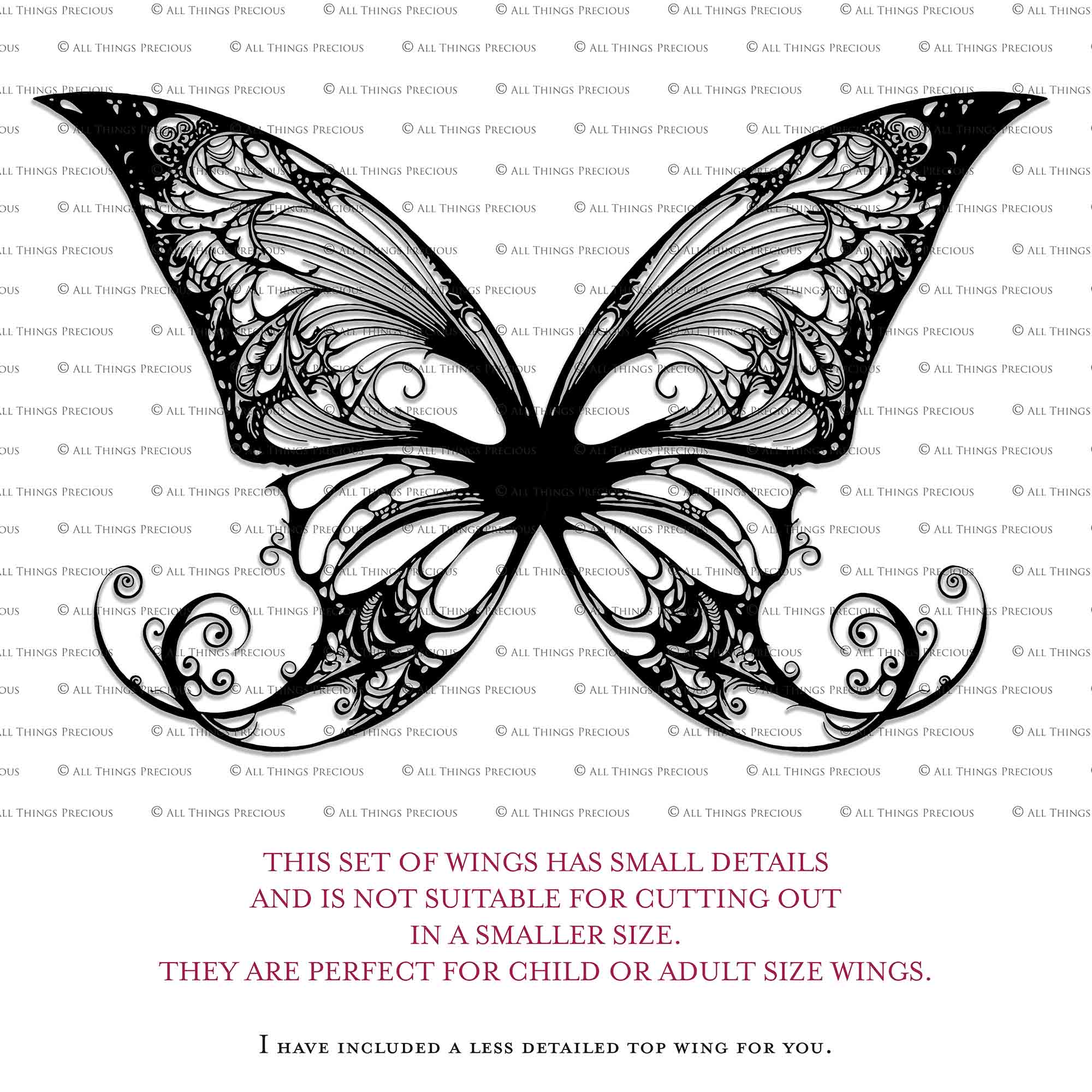 SVG & PNG Fairy Wing files for Cricut or Silhouette Cameo Cutting Machine. To create wearable fairy wings, in adult or children sizes. Graphic design for Halloween Costumes, Fantasy or Cosplay or photography. Print for weddings, engagements, baby shower invitations. DIY Printable. Fairycore, Cottagecore.