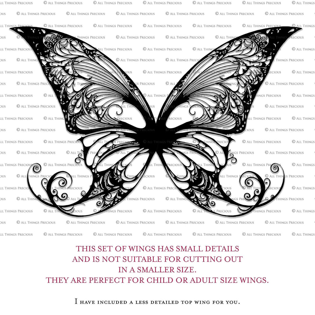 SVG & PNG Fairy Wing files for Cricut or Silhouette Cameo Cutting Machine. To create wearable fairy wings, in adult or children sizes. Graphic design for Halloween Costumes, Fantasy or Cosplay or photography. Print for weddings, engagements, baby shower invitations. DIY Printable. Fairycore, Cottagecore.