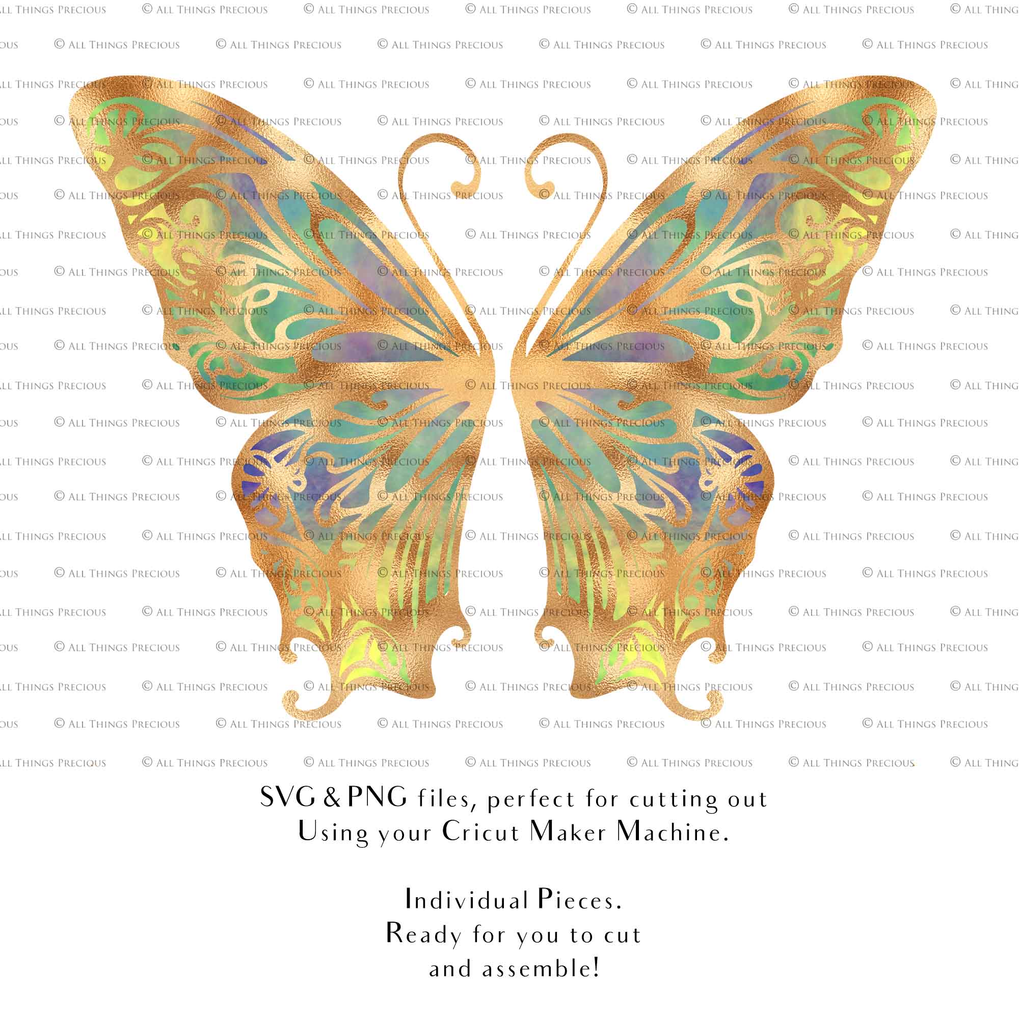 SVG & PNG Fairy Wing files for Cricut or Silhouette Cameo Cutting Machine. To create wearable fairy wings, in adult or children sizes. Graphic design for Halloween Costumes, Fantasy or Cosplay or photography. Print for weddings, engagements, baby shower invitations. DIY Printable. Fairycore, Cottagecore.