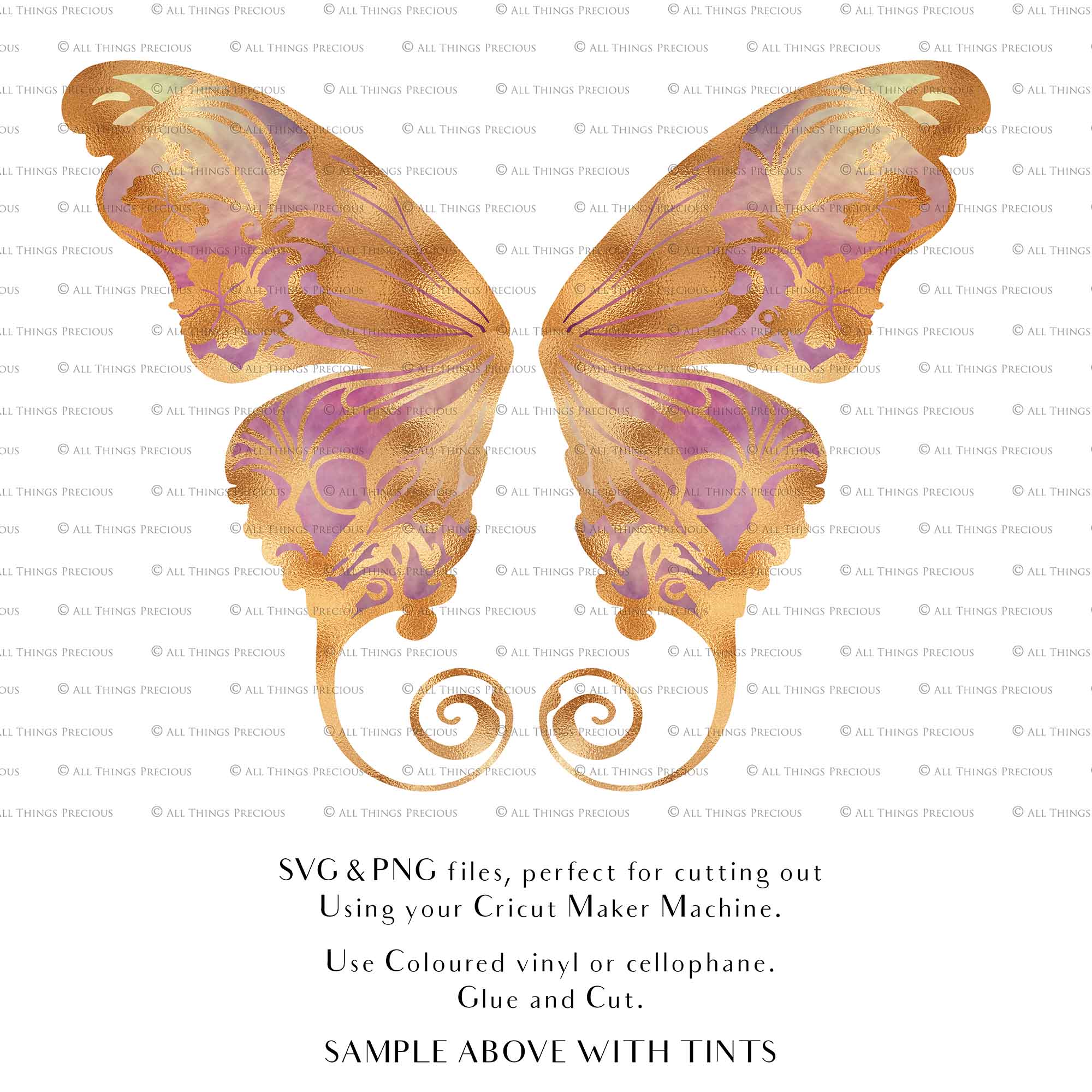 SVG & PNG Fairy Wing files for Cricut or Silhouette Cameo Cutting Machine. To create wearable fairy wings, in adult or children sizes. Graphic design for Halloween Costumes, Fantasy or Cosplay or photography. Print for weddings, engagements, baby shower invitations. DIY Printable. Fairycore, Cottagecore.
