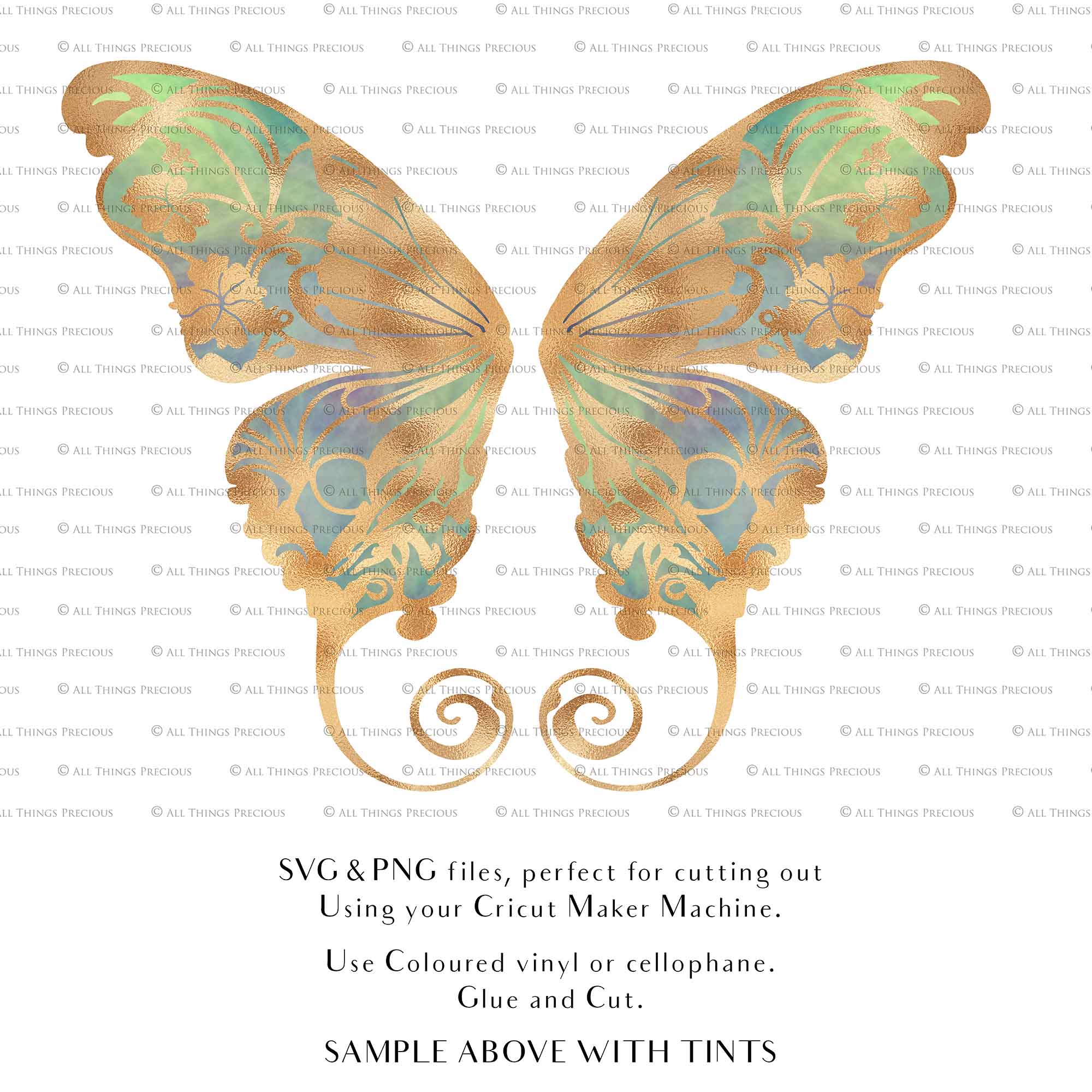 SVG & PNG Fairy Wing files for Cricut or Silhouette Cameo Cutting Machine. To create wearable fairy wings, in adult or children sizes. Graphic design for Halloween Costumes, Fantasy or Cosplay or photography. Print for weddings, engagements, baby shower invitations. DIY Printable. Fairycore, Cottagecore.