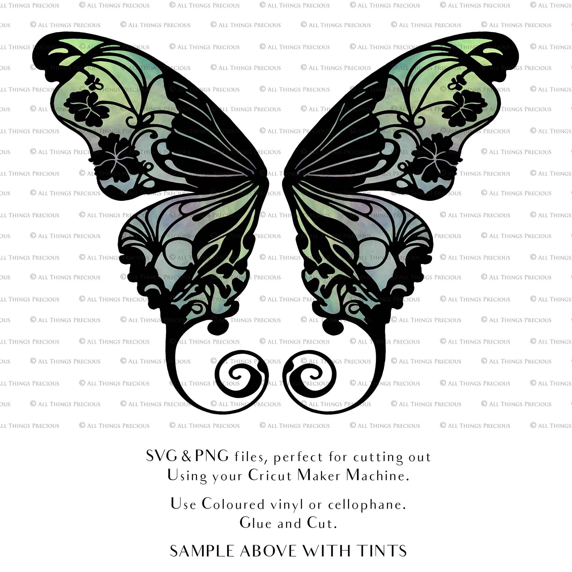 SVG & PNG Fairy Wing files for Cricut or Silhouette Cameo Cutting Machine. To create wearable fairy wings, in adult or children sizes. Graphic design for Halloween Costumes, Fantasy or Cosplay or photography. Print for weddings, engagements, baby shower invitations. DIY Printable. Fairycore, Cottagecore.