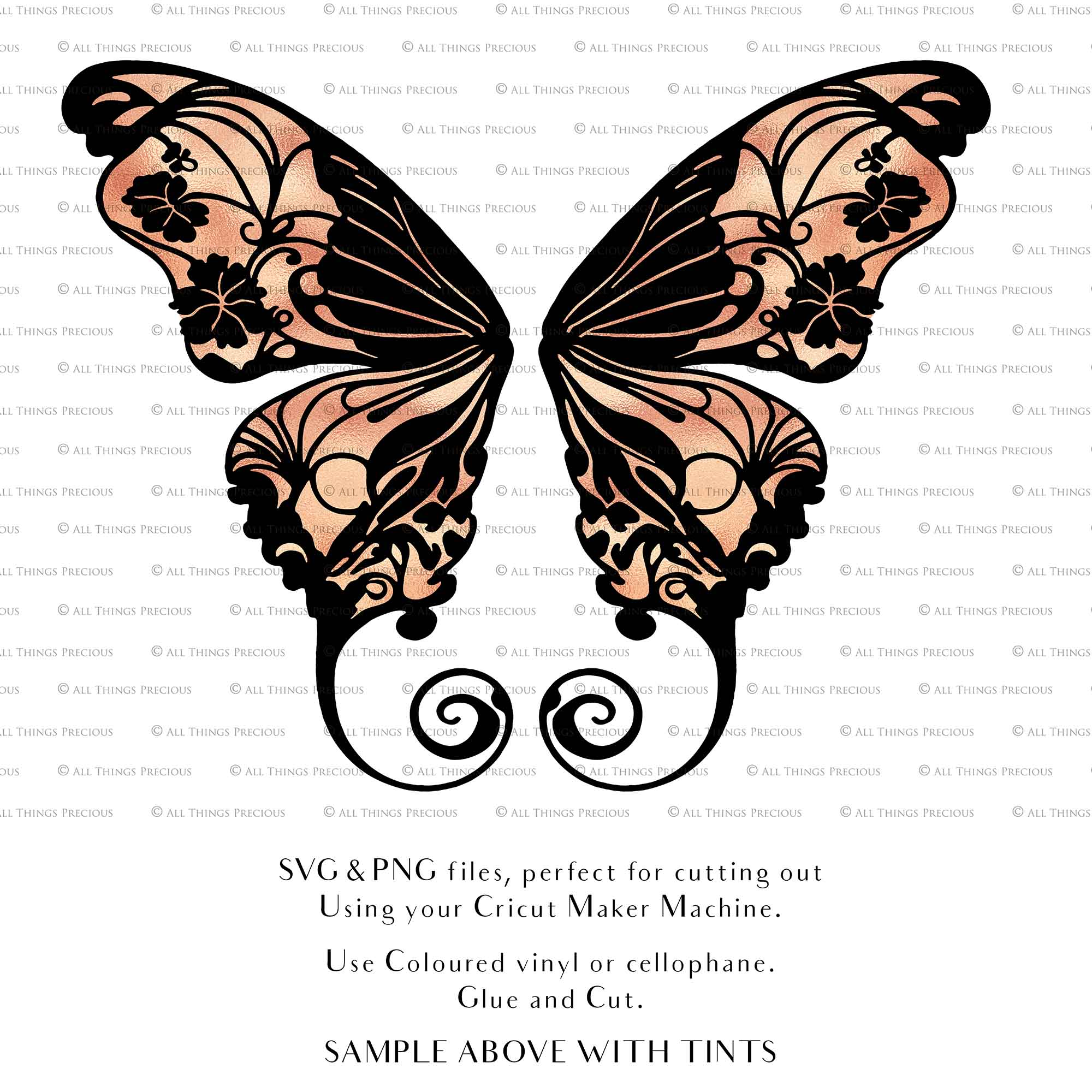 SVG & PNG Fairy Wing files for Cricut or Silhouette Cameo Cutting Machine. To create wearable fairy wings, in adult or children sizes. Graphic design for Halloween Costumes, Fantasy or Cosplay or photography. Print for weddings, engagements, baby shower invitations. DIY Printable. Fairycore, Cottagecore.