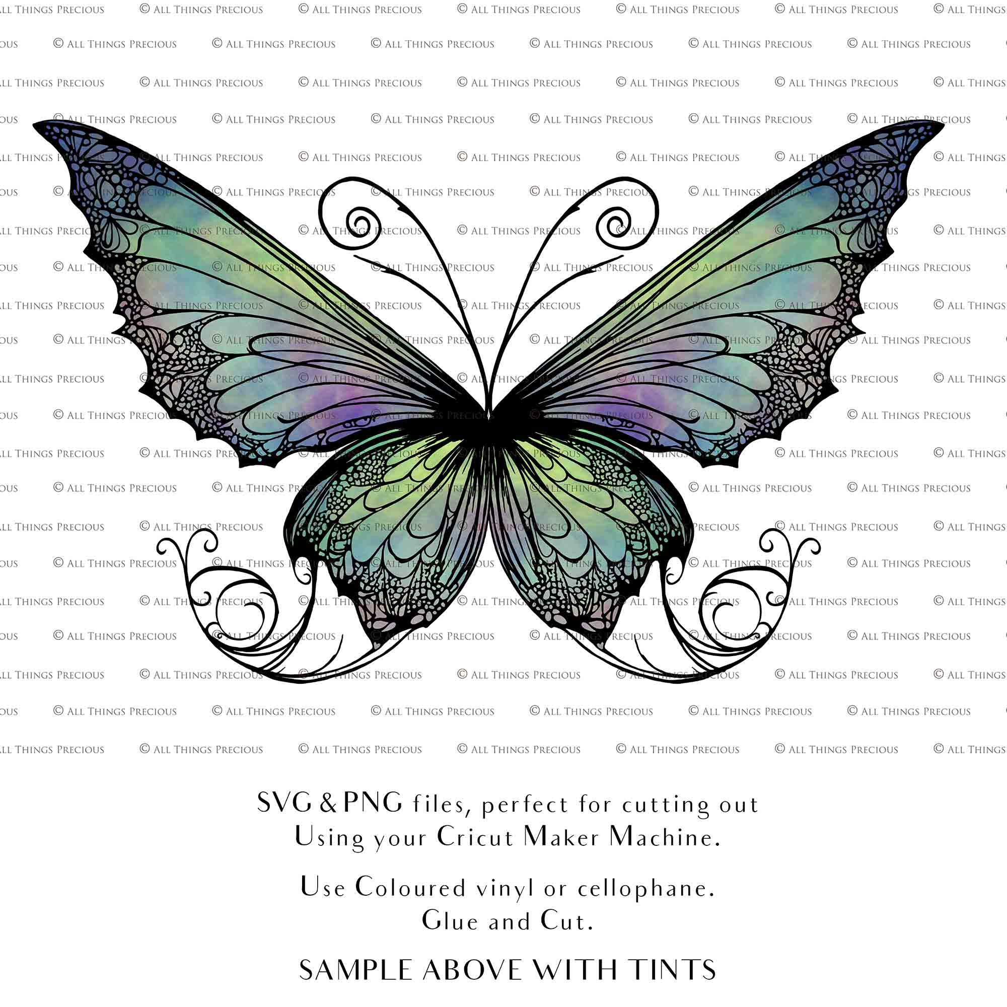 SVG & PNG Fairy Wing files for Cricut or Silhouette Cameo Cutting Machine. To create wearable fairy wings, in adult or children sizes. Graphic design for Halloween Costumes, Fantasy or Cosplay or photography. Print for weddings, engagements, baby shower invitations. DIY Printable. Fairycore, Cottagecore.