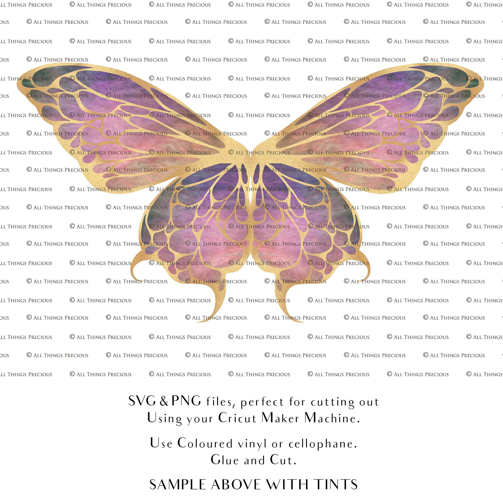SVG & PNG Fairy Wing files for Cricut or Silhouette Cameo Cutting Machine. To create wearable fairy wings, in adult or children sizes. Simply load the design into design space for Cricut, re size and you are set to go!  These are Individual Wing Pieces, for you to cut and assemble. This is a DIGITAL product. 