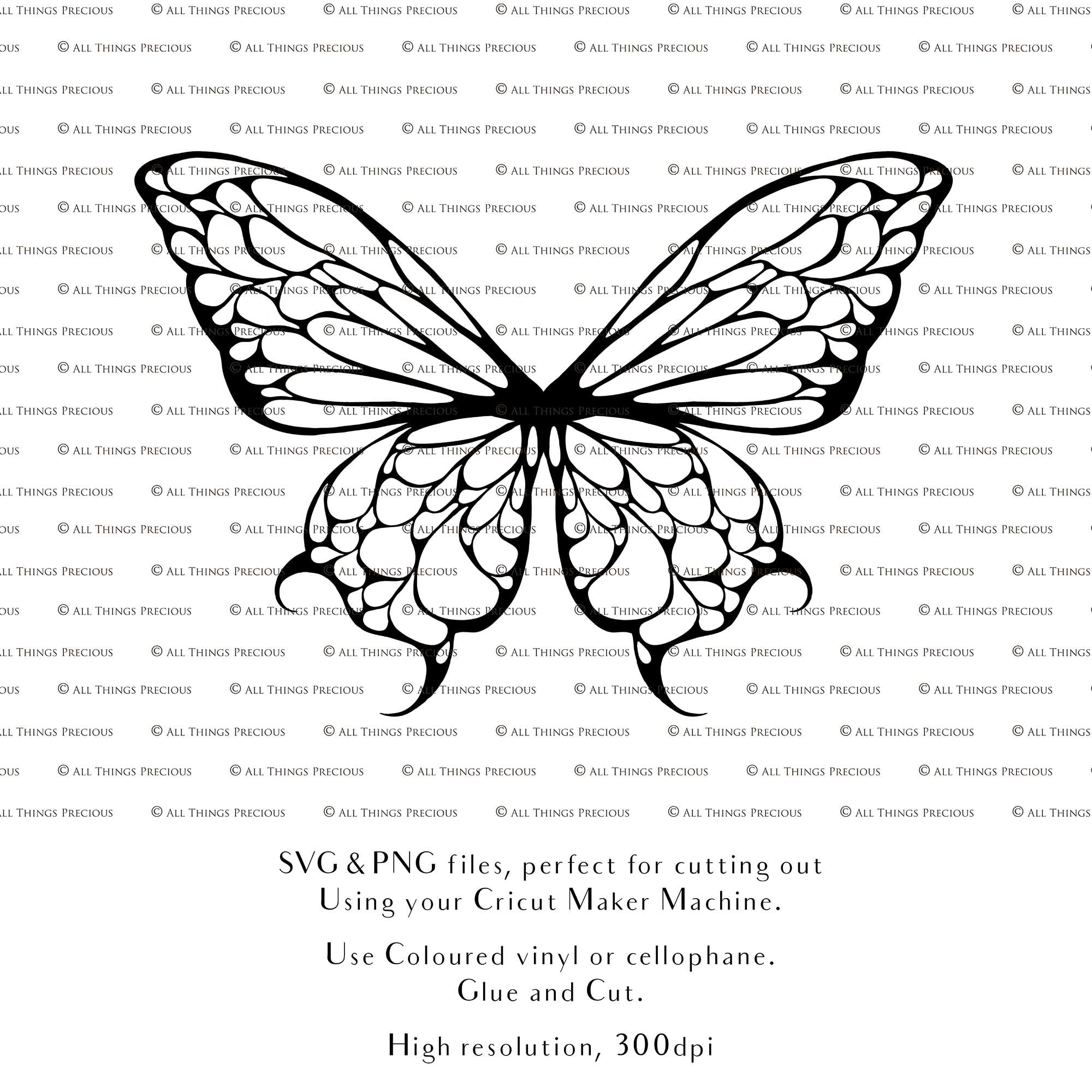 SVG & PNG Fairy Wing files for Cricut or Silhouette Cameo Cutting Machine. To create wearable fairy wings, in adult or children sizes. Simply load the design into design space for Cricut, re size and you are set to go!  These are Individual Wing Pieces, for you to cut and assemble. This is a DIGITAL product. 