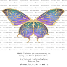 Load image into Gallery viewer, SVG &amp; PNG Fairy Wing files for Cricut or Silhouette Cameo Cutting Machine. To create wearable fairy wings, in adult or children sizes. Simply load the design into design space for Cricut, re size and you are set to go!  These are Individual Wing Pieces, for you to cut and assemble. This is a DIGITAL product. 
