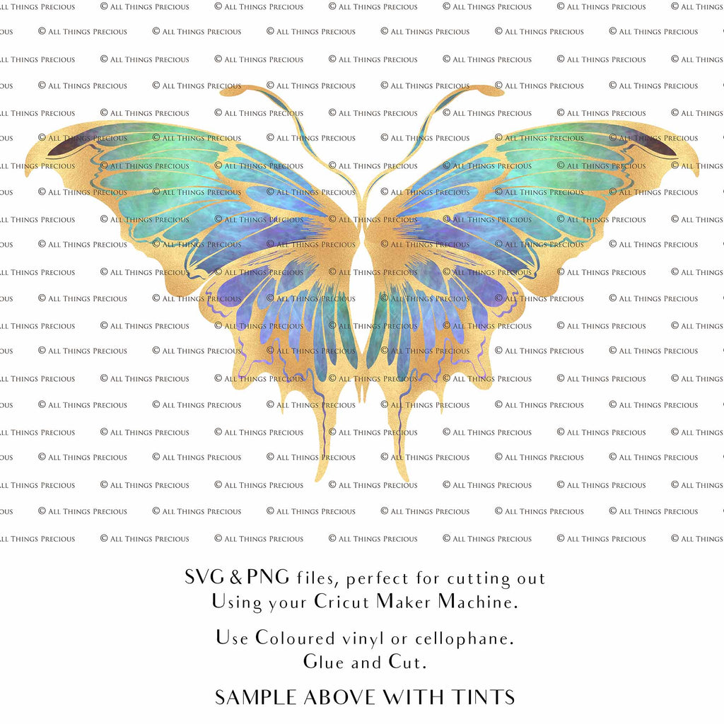 SVG & PNG Fairy Wing files for Cricut or Silhouette Cameo Cutting Machine. To create wearable fairy wings, in adult or children sizes. Simply load the design into design space for Cricut, re size and you are set to go!  These are Individual Wing Pieces, for you to cut and assemble. This is a DIGITAL product. 