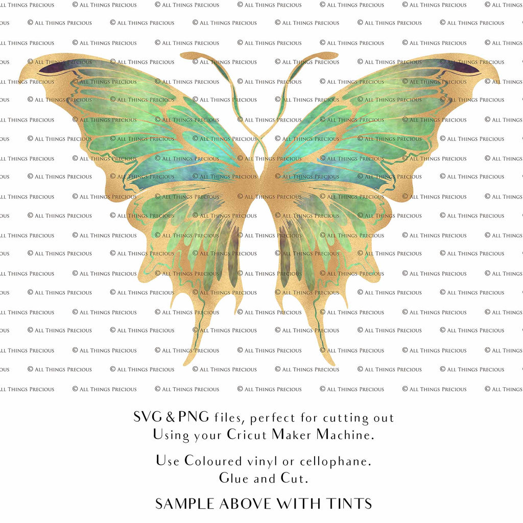 SVG & PNG Fairy Wing files for Cricut or Silhouette Cameo Cutting Machine. To create wearable fairy wings, in adult or children sizes. Simply load the design into design space for Cricut, re size and you are set to go!  These are Individual Wing Pieces, for you to cut and assemble. This is a DIGITAL product. 