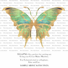 Load image into Gallery viewer, SVG &amp; PNG Fairy Wing files for Cricut or Silhouette Cameo Cutting Machine. To create wearable fairy wings, in adult or children sizes. Simply load the design into design space for Cricut, re size and you are set to go!  These are Individual Wing Pieces, for you to cut and assemble. This is a DIGITAL product. 
