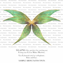 Load image into Gallery viewer, SVG &amp; PNG Fairy Wing files for Cricut or Silhouette Cameo Cutting Machine. To create wearable fairy wings, in adult or children sizes. These are Individual Wing Pieces, for you to cut and assemble. This is a DIGITAL product. 
