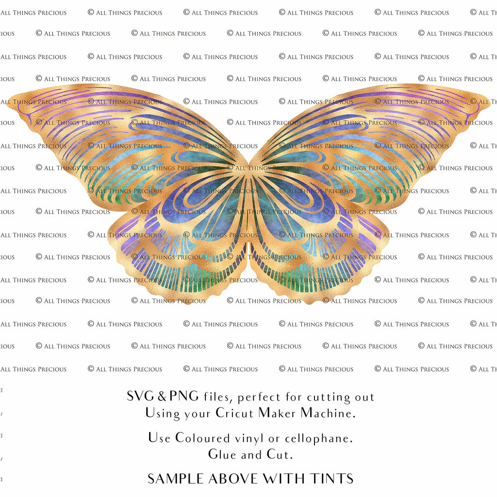 SVG & PNG Fairy Wing files for Cricut or Silhouette Cameo Cutting Machine. To create wearable fairy wings, in adult or children sizes. Simply load the design into design space for Cricut, re size and you are set to go!  These are Individual Wing Pieces, for you to cut and assemble. This is a DIGITAL product. 