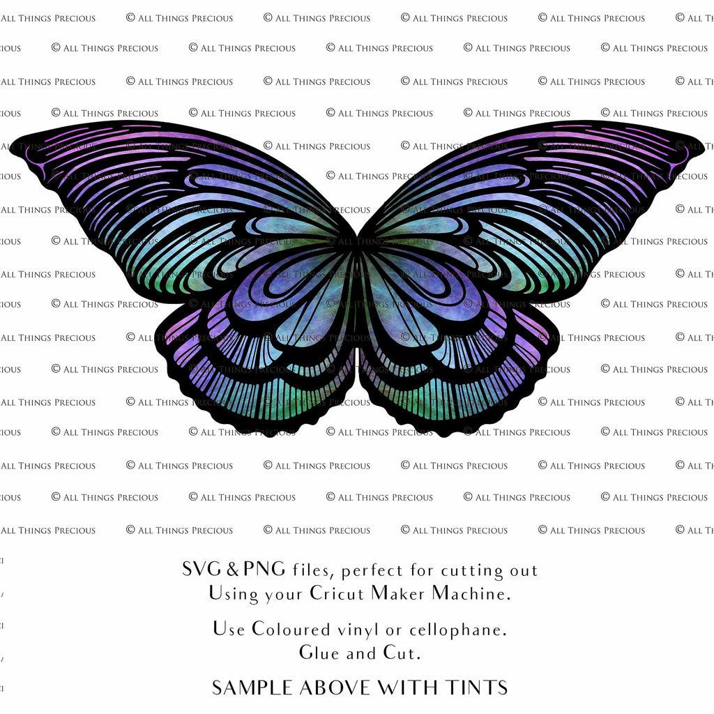 SVG & PNG Fairy Wing files for Cricut or Silhouette Cameo Cutting Machine. To create wearable fairy wings, in adult or children sizes. Simply load the design into design space for Cricut, re size and you are set to go!  These are Individual Wing Pieces, for you to cut and assemble. This is a DIGITAL product. 