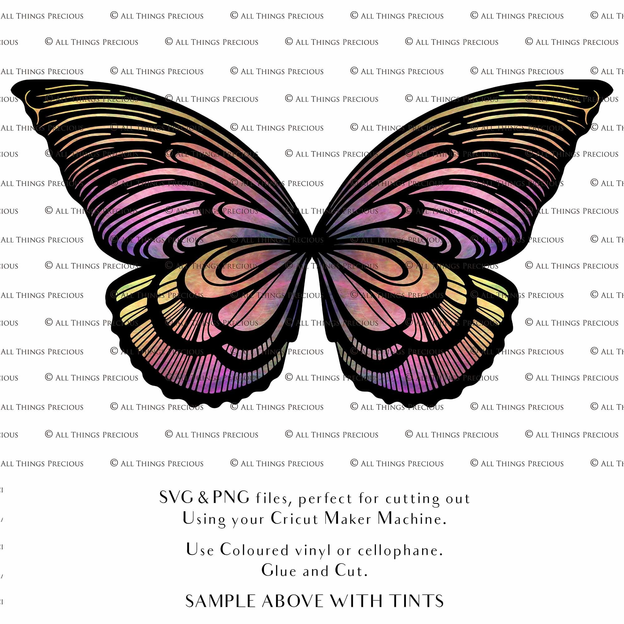 SVG & PNG Fairy Wing files for Cricut or Silhouette Cameo Cutting Machine. To create wearable fairy wings, in adult or children sizes. Simply load the design into design space for Cricut, re size and you are set to go!  These are Individual Wing Pieces, for you to cut and assemble. This is a DIGITAL product. 