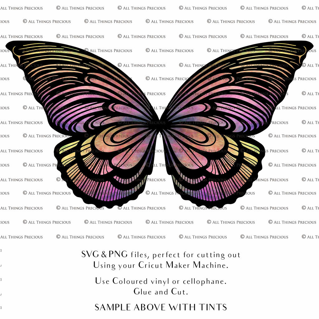 SVG & PNG Fairy Wing files for Cricut or Silhouette Cameo Cutting Machine. To create wearable fairy wings, in adult or children sizes. Simply load the design into design space for Cricut, re size and you are set to go!  These are Individual Wing Pieces, for you to cut and assemble. This is a DIGITAL product. 