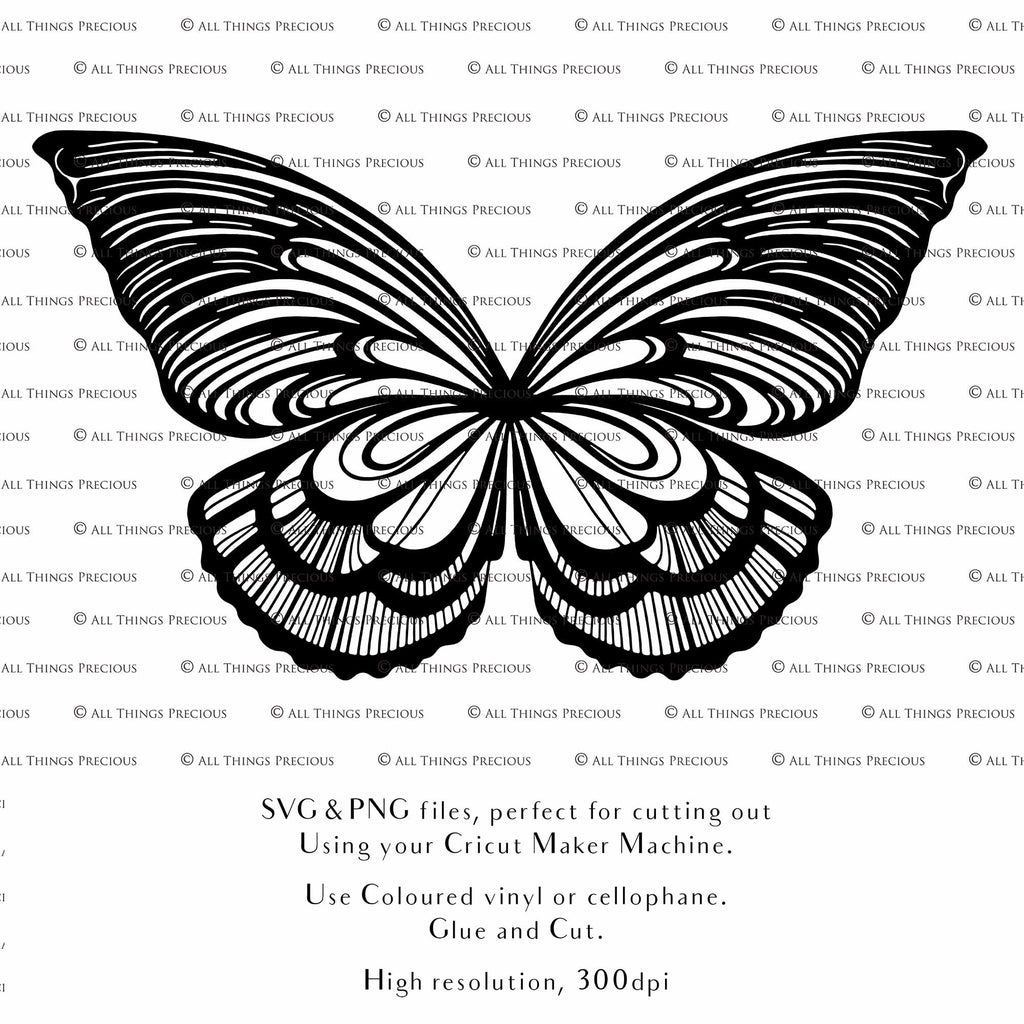 SVG & PNG Fairy Wing files for Cricut or Silhouette Cameo Cutting Machine. To create wearable fairy wings, in adult or children sizes. Simply load the design into design space for Cricut, re size and you are set to go!  These are Individual Wing Pieces, for you to cut and assemble. This is a DIGITAL product. 