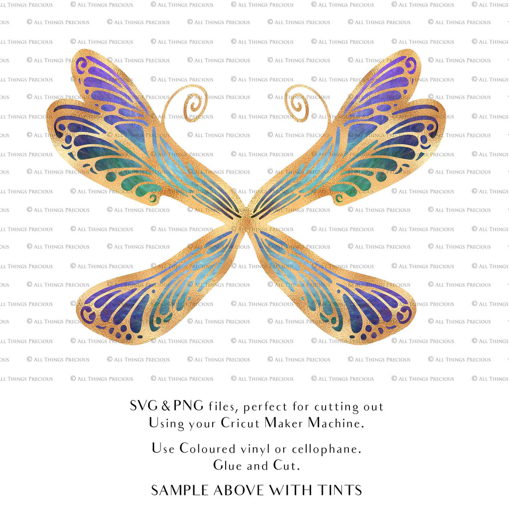 SVG & PNG Fairy Wing files for Cricut or Silhouette Cameo Cutting Machine. To create wearable fairy wings, in adult or children sizes. Simply load the design into design space for Cricut, re size and you are set to go!  These are Individual Wing Pieces, for you to cut and assemble. This is a DIGITAL product. 