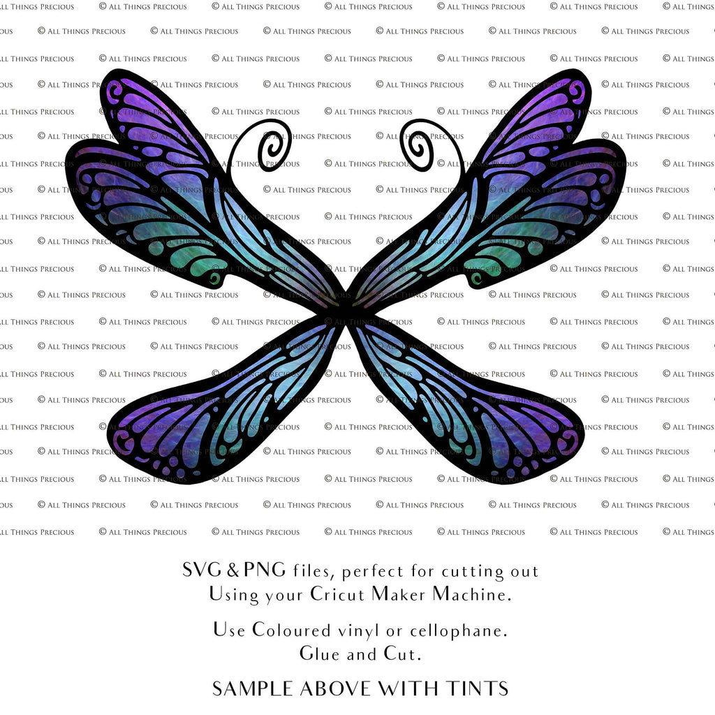 SVG & PNG Fairy Wing files for Cricut or Silhouette Cameo Cutting Machine. To create wearable fairy wings, in adult or children sizes. Simply load the design into design space for Cricut, re size and you are set to go!  These are Individual Wing Pieces, for you to cut and assemble. This is a DIGITAL product. 