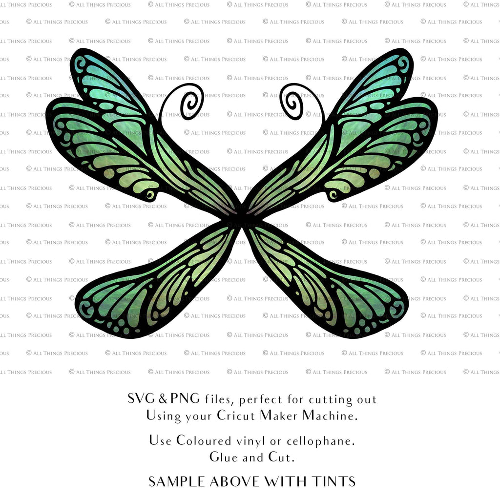 SVG & PNG Fairy Wing files for Cricut or Silhouette Cameo Cutting Machine. To create wearable fairy wings, in adult or children sizes. Simply load the design into design space for Cricut, re size and you are set to go!  These are Individual Wing Pieces, for you to cut and assemble. This is a DIGITAL product. 