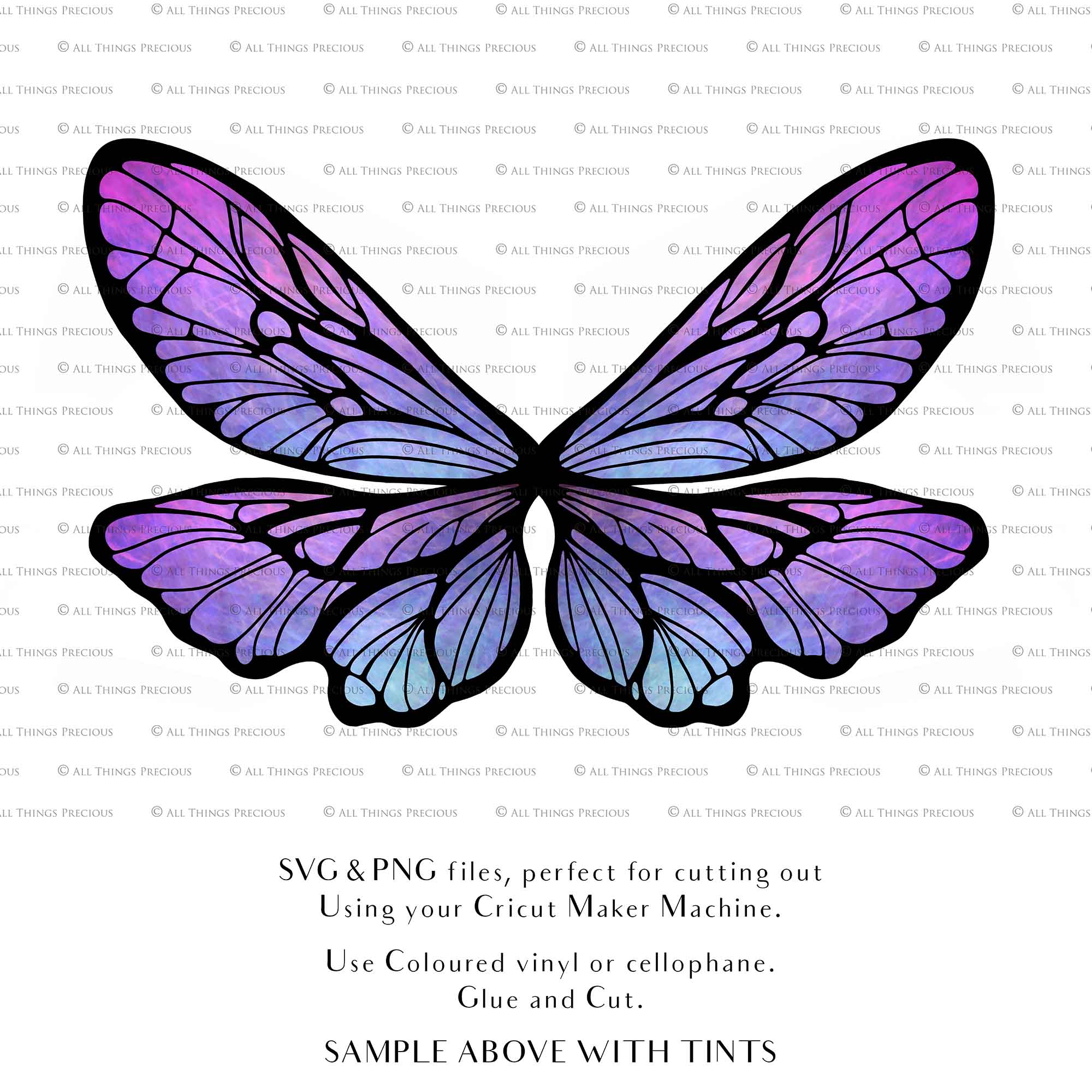 SVG & PNG Fairy Wing files for Cricut or Silhouette Cameo Cutting Machine. To create wearable fairy wings, in adult or children sizes. Simply load the design into design space for Cricut, re size and you are set to go!  These are Individual Wing Pieces, for you to cut and assemble. This is a DIGITAL product. 