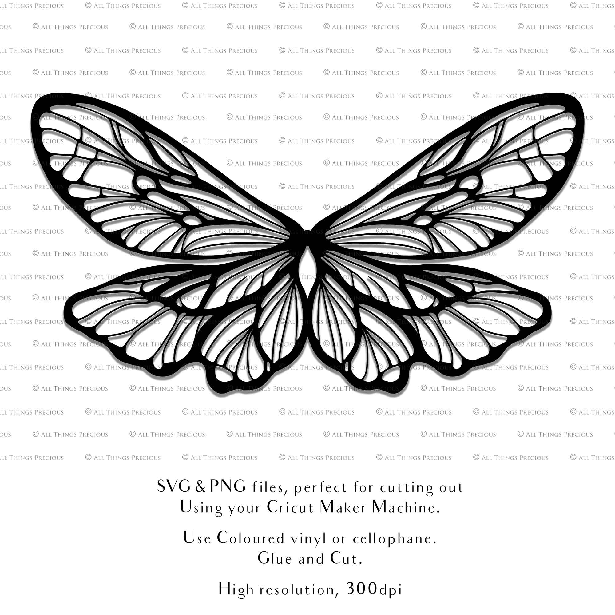 SVG & PNG Fairy Wing files for Cricut or Silhouette Cameo Cutting Machine. To create wearable fairy wings, in adult or children sizes. Simply load the design into design space for Cricut, re size and you are set to go!  These are Individual Wing Pieces, for you to cut and assemble. This is a DIGITAL product. 
