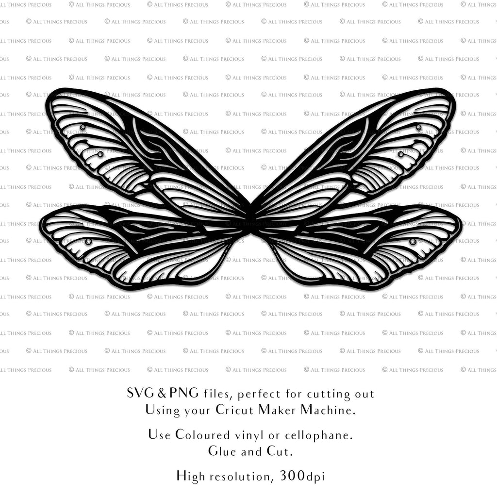 SVG & PNG Fairy Wing files for Cricut or Silhouette Cameo Cutting Machine. To create wearable fairy wings, in adult or children sizes. Simply load the design into design space for Cricut, re size and you are set to go!  These are Individual Wing Pieces, for you to cut and assemble. This is a DIGITAL product. 