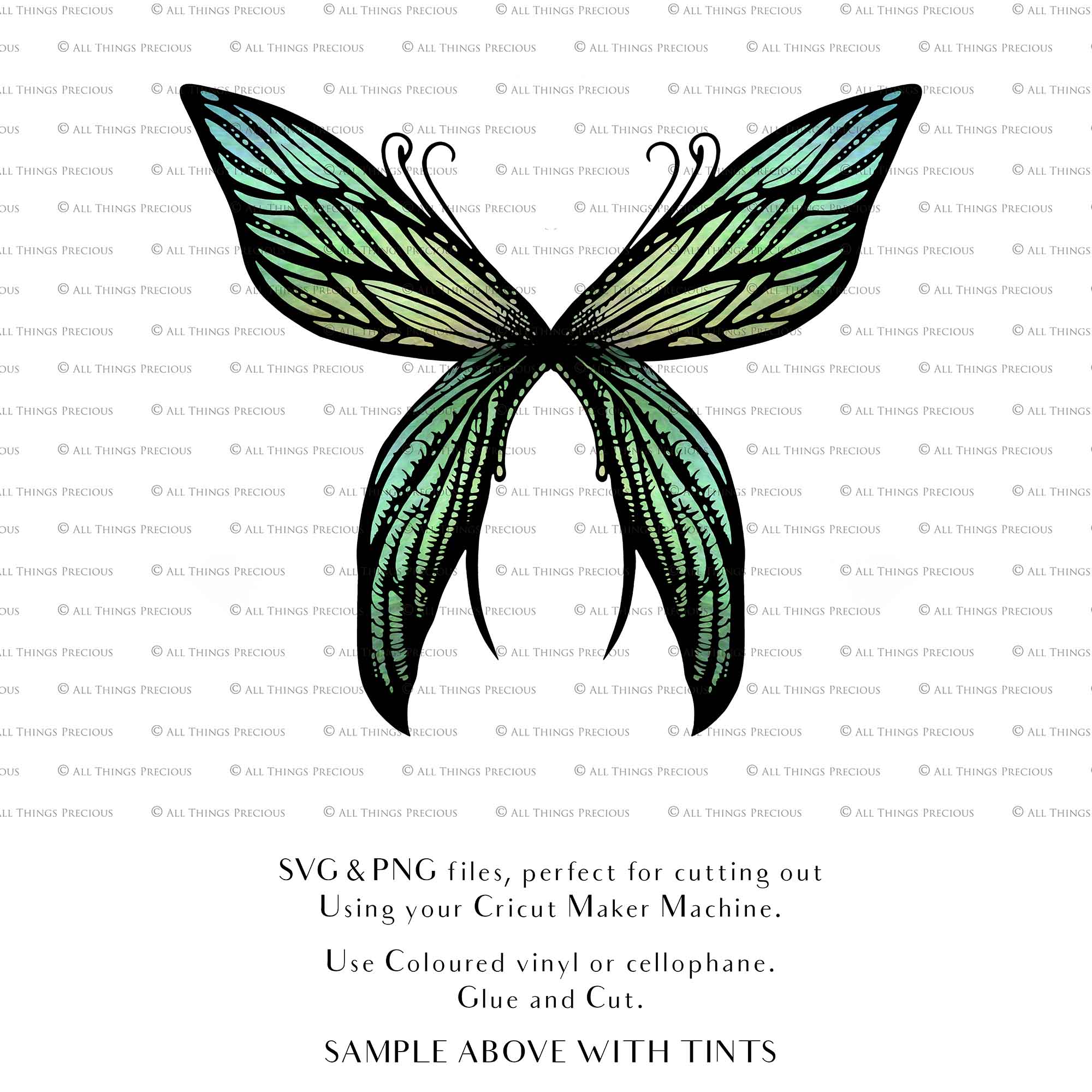 SVG & PNG Fairy Wing files for Cricut or Silhouette Cameo Cutting Machine. To create wearable fairy wings, in adult or children sizes. Simply load the design into design space for Cricut, re size and you are set to go!  These are Individual Wing Pieces, for you to cut and assemble. This is a DIGITAL product. 