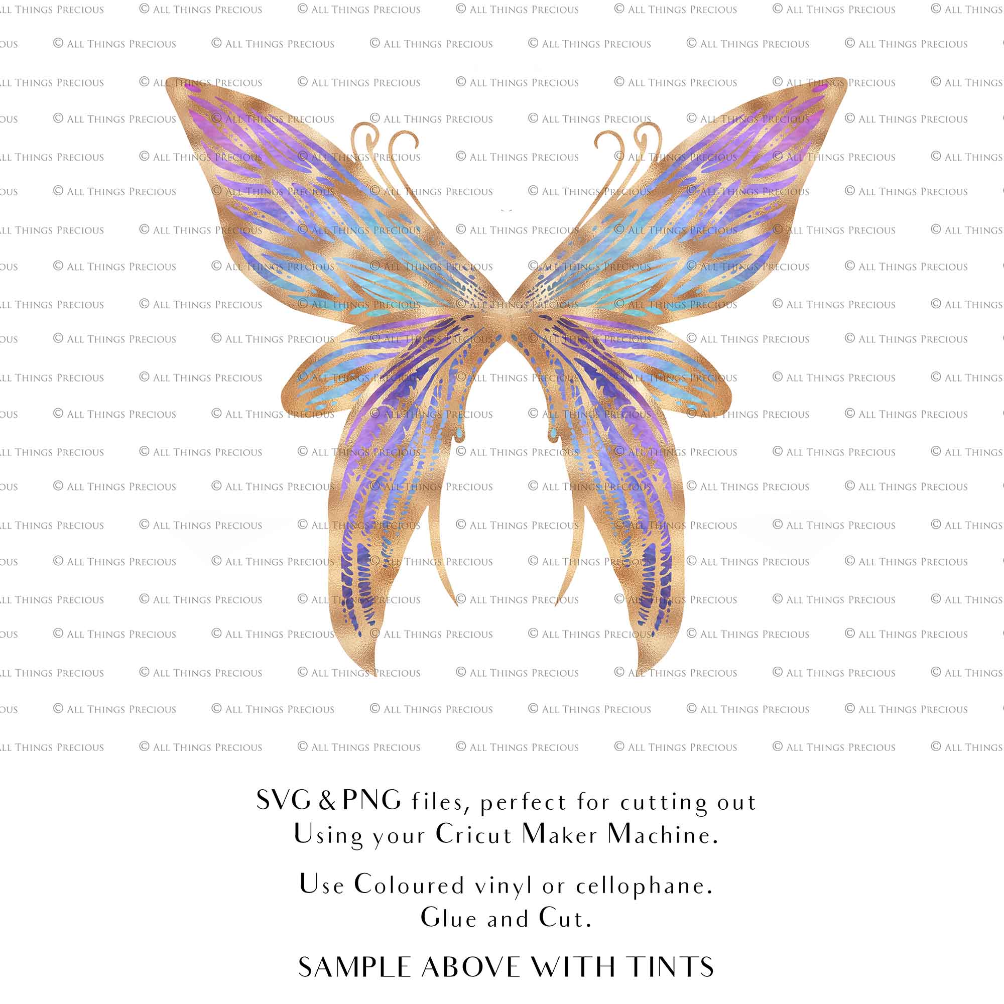 SVG & PNG Fairy Wing files for Cricut or Silhouette Cameo Cutting Machine. To create wearable fairy wings, in adult or children sizes. Simply load the design into design space for Cricut, re size and you are set to go!  These are Individual Wing Pieces, for you to cut and assemble. This is a DIGITAL product. 
