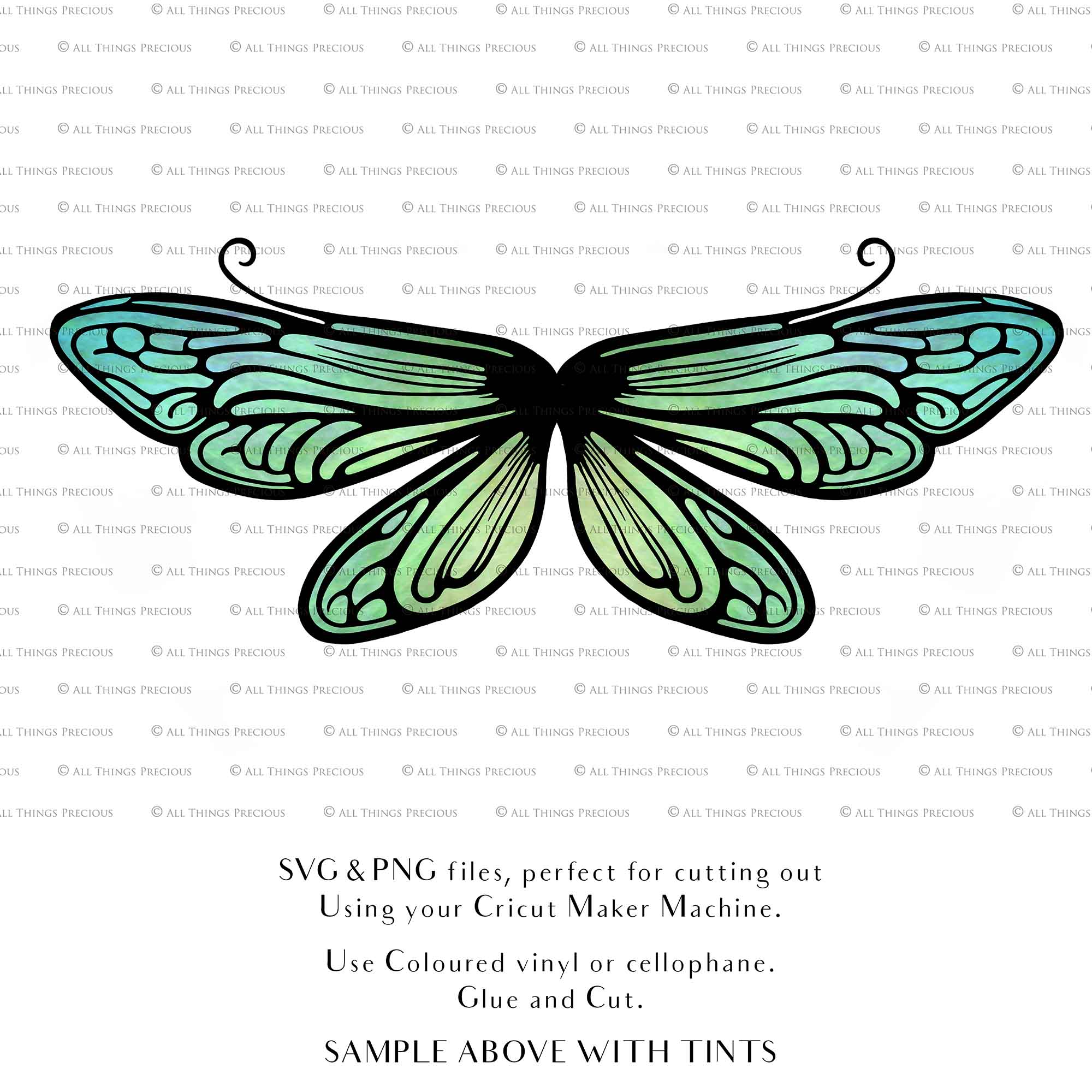 SVG & PNG Fairy Wing files for Cricut or Silhouette Cameo Cutting Machine. To create wearable fairy wings, in adult or children sizes. Simply load the design into design space for Cricut, re size and you are set to go!  These are Individual Wing Pieces, for you to cut and assemble. This is a DIGITAL product. 