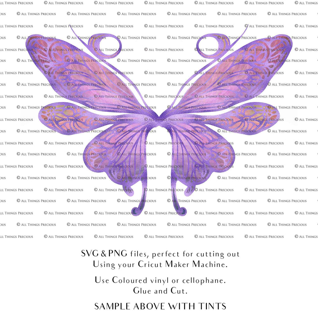 SVG & PNG Fairy Wing files for Cricut or Silhouette Cameo Cutting Machine. To create wearable fairy wings, in adult or children sizes.  Use this clipart design for Halloween Costumes, Fantasy or Cosplay or photography. Or use as ephemera in weddings, engagements or baby shower invitations. These are Individual wing parts, for you to cut and assemble. This is a digital product. 