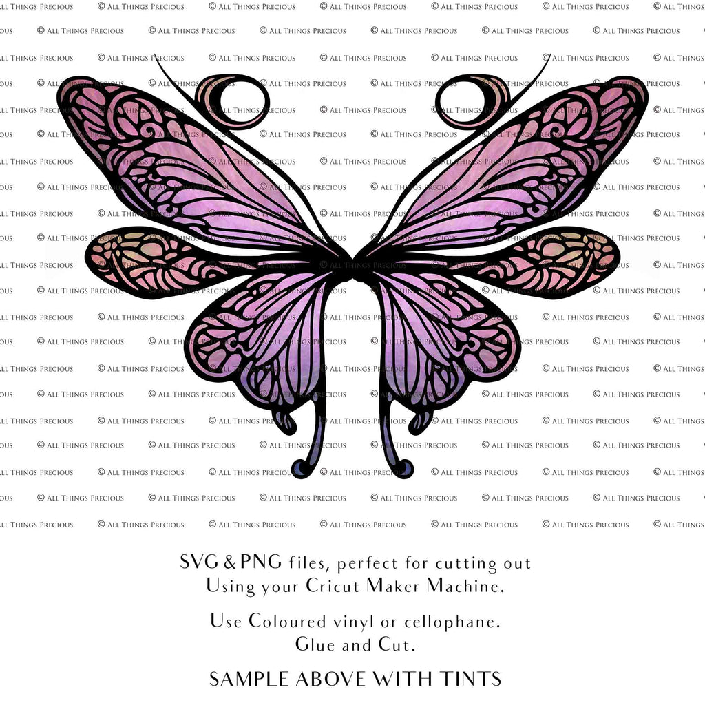 SVG & PNG Fairy Wing files for Cricut or Silhouette Cameo Cutting Machine. To create wearable fairy wings, in adult or children sizes.  Use this clipart design for Halloween Costumes, Fantasy or Cosplay or photography. Or use as ephemera in weddings, engagements or baby shower invitations. These are Individual wing parts, for you to cut and assemble. This is a digital product. 