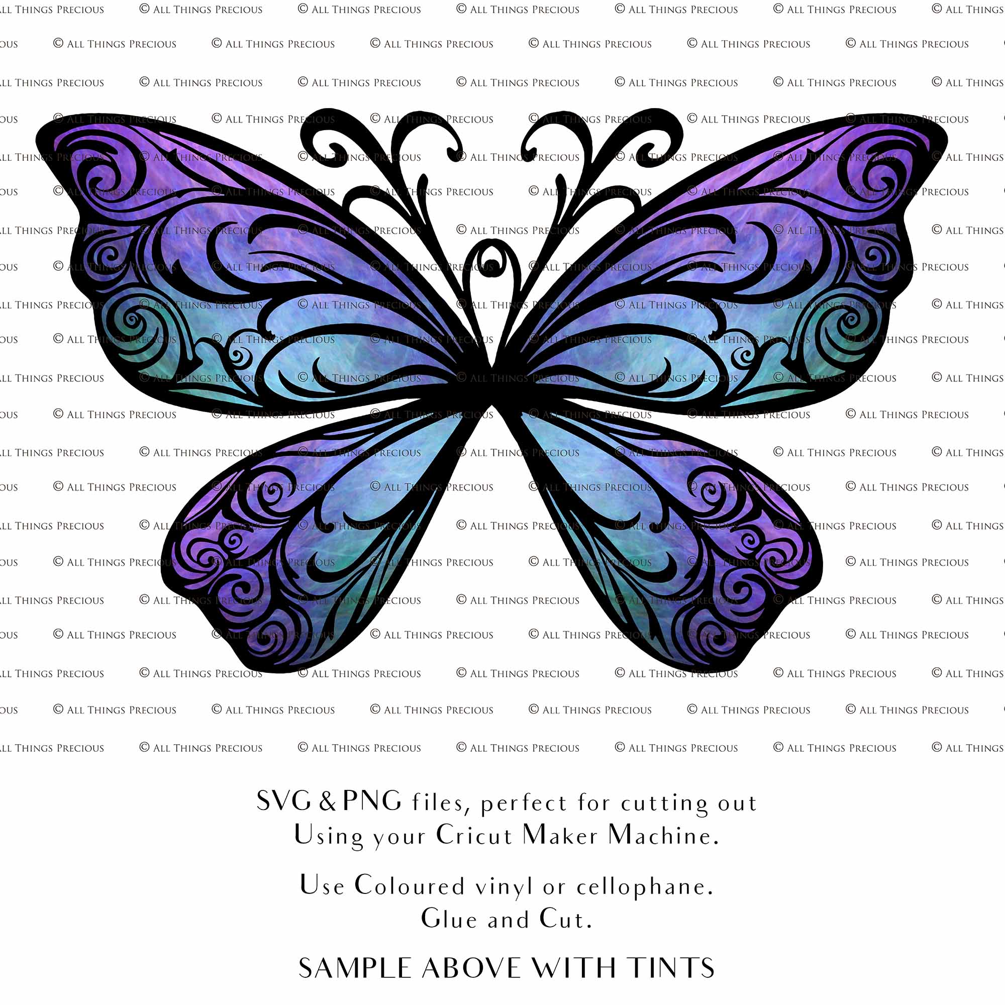 SVG Fairy wings for Paper craft. Cricut or Silhouette Cameo Cut and assemble. Halloween, Cosplay costume, wings pattern template. Png and Svg files. Digital Download.