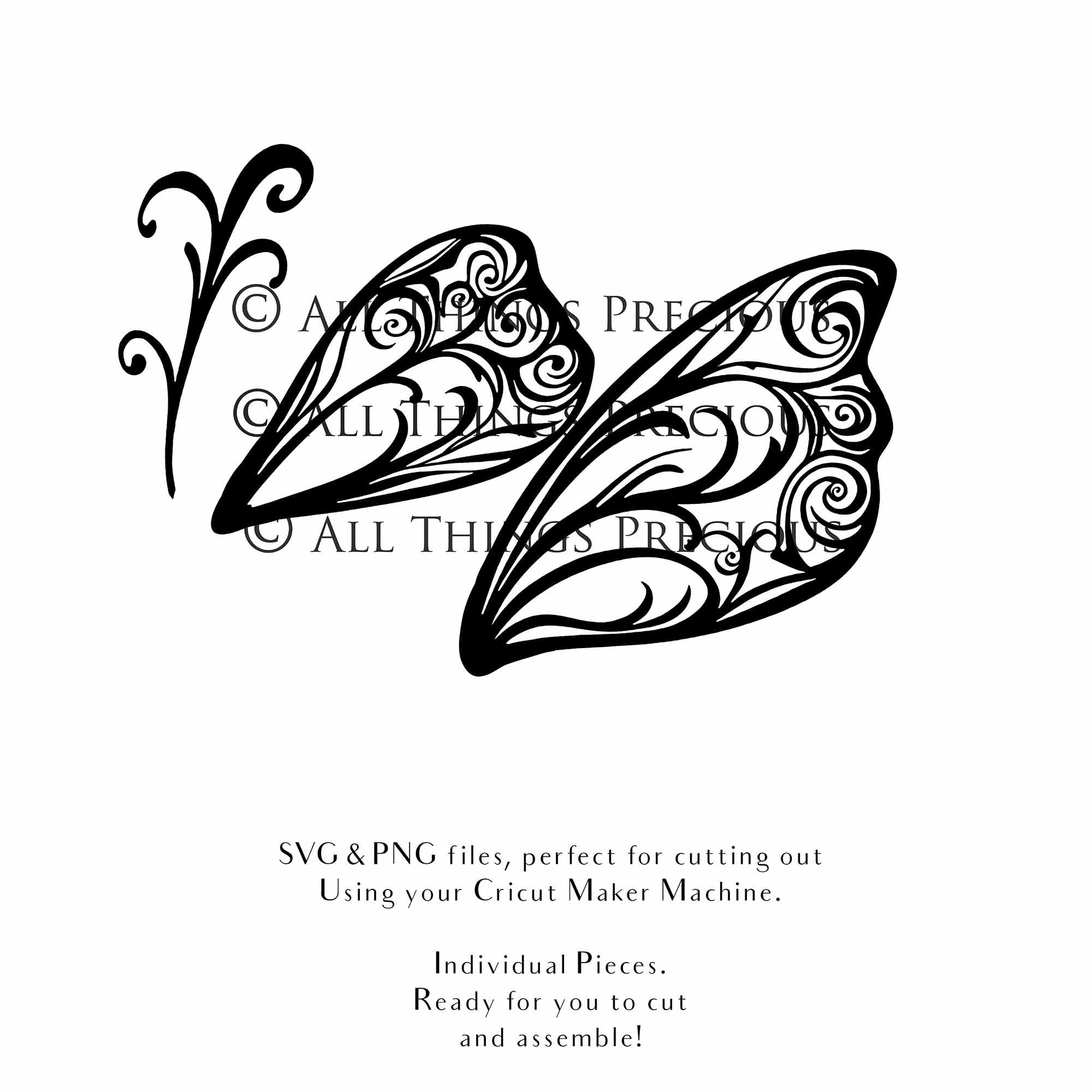 SVG Fairy wings for Paper craft. Cricut or Silhouette Cameo Cut and assemble. Halloween, Cosplay costume, wings pattern template. Png and Svg files. Digital Download.