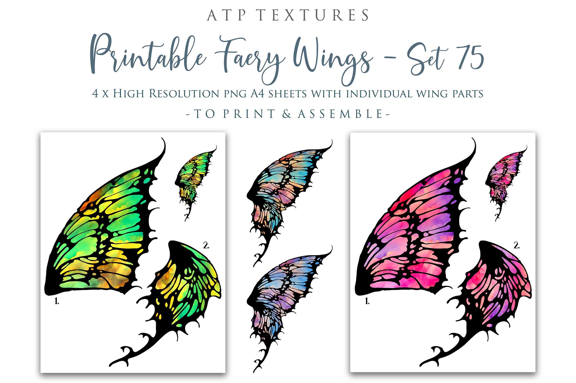 Printable Fairy Wings. For Art Dolls, Adults, Kids. High resolution, png files. This is a digital product. Print and cut Pattern template. Paper craft. Create fairy wing earrings or crown jewelry from these designs. Cosplay Costume Crafts. Commercial licence is available. Halloween.