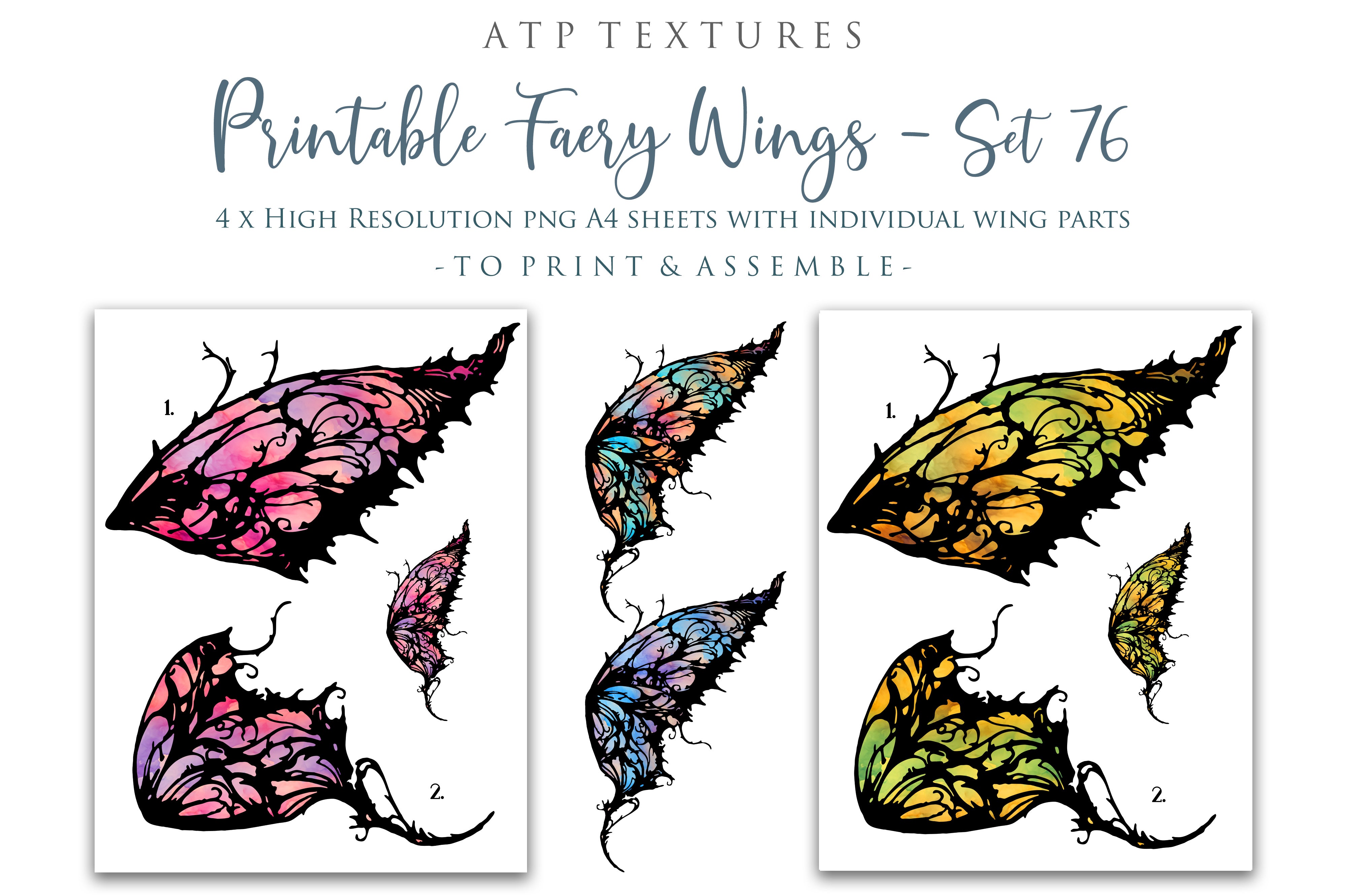 Printable Fairy Wings. For Art Dolls, Adults, Kids. High resolution, png files. This is a digital product. Print and cut Pattern template. Paper craft. Create fairy wing earrings or crown jewelry from these designs. Cosplay Costume Crafts. Commercial licence is available. Halloween.