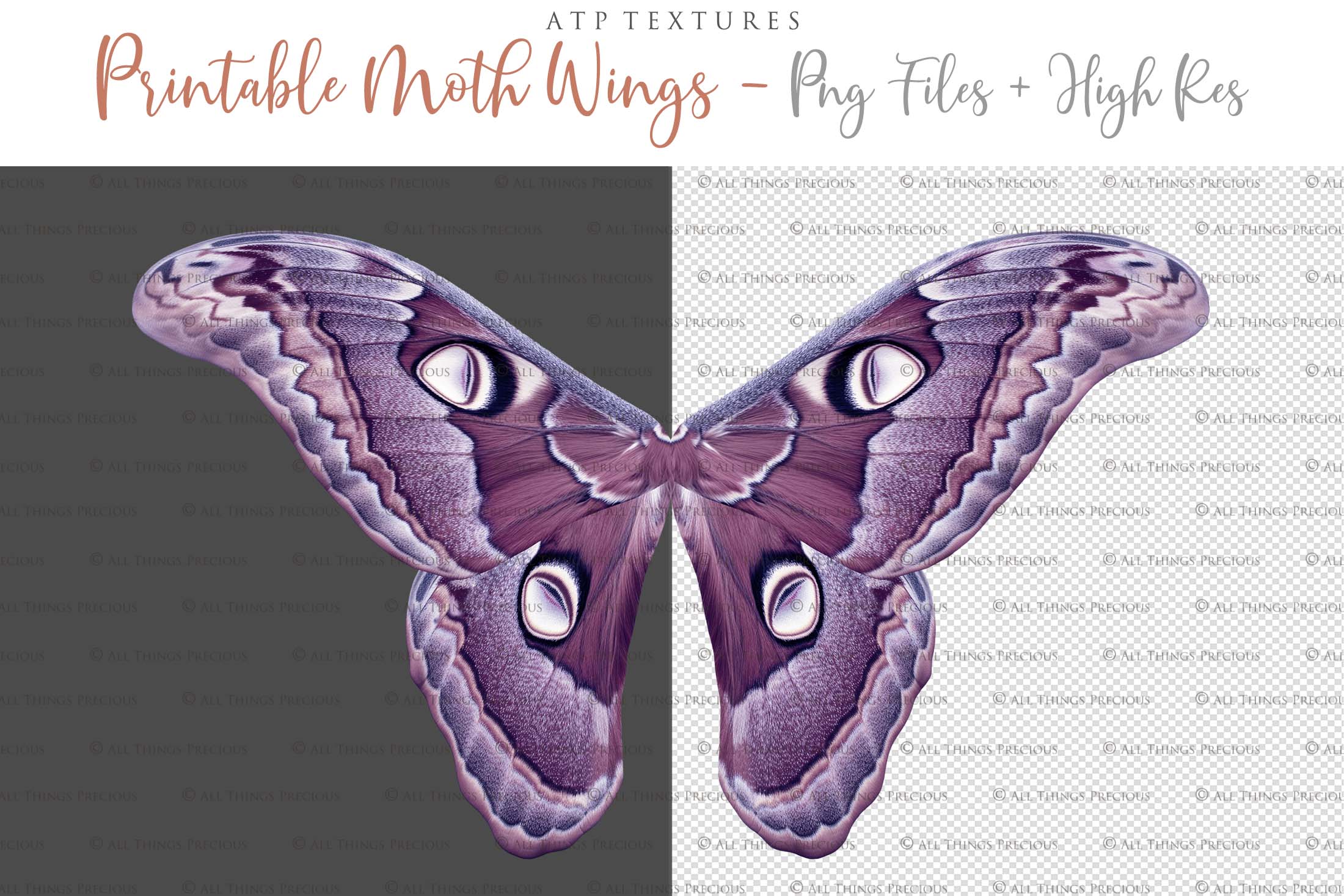 Printable moth butterfly wings for creating fairy wings for costumes and fantasy. Cosplay ren faire or photography. By ATP Textures.