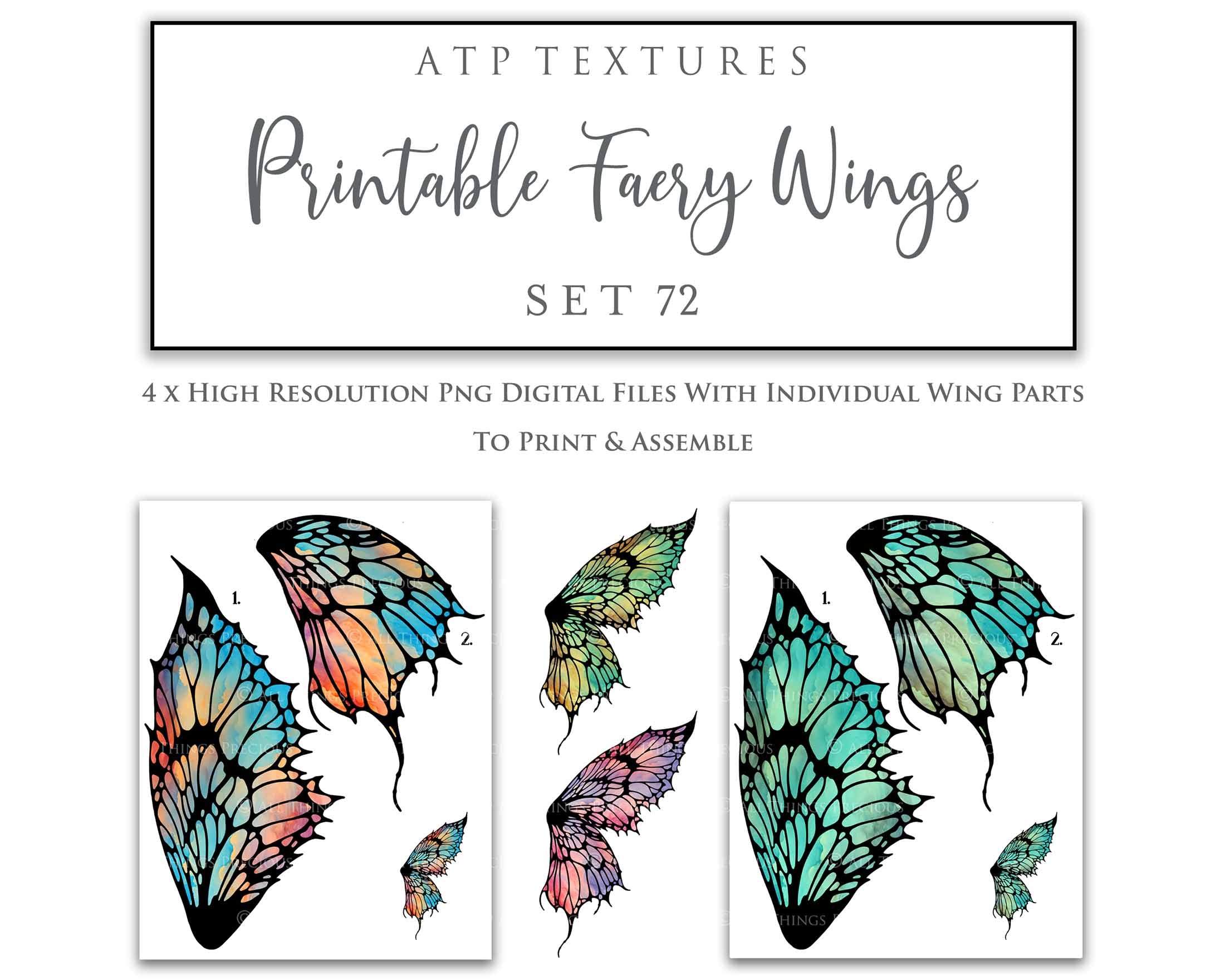 Printable Fairy Wings. For Art Dolls, Adults, Kids. High resolution, png files. This is a digital product. Print and cut Pattern template. Paper craft. Create fairy wing earrings or crown jewelry from these designs. Cosplay Costume Crafts. Commercial licence is available. Halloween.