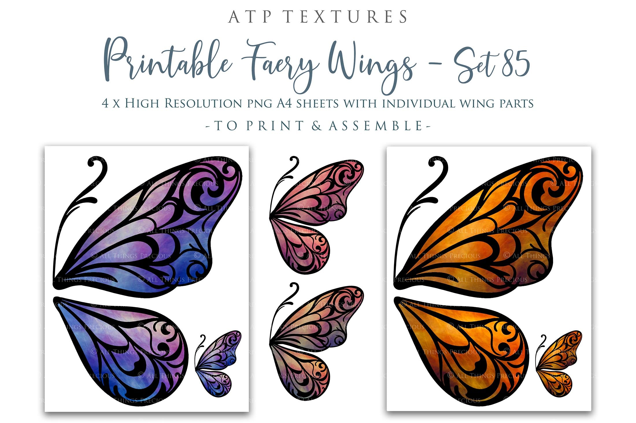 Printable fairy wings for halloween. cosplay. large adult sizes. For kids and children. Colourful, realistic.