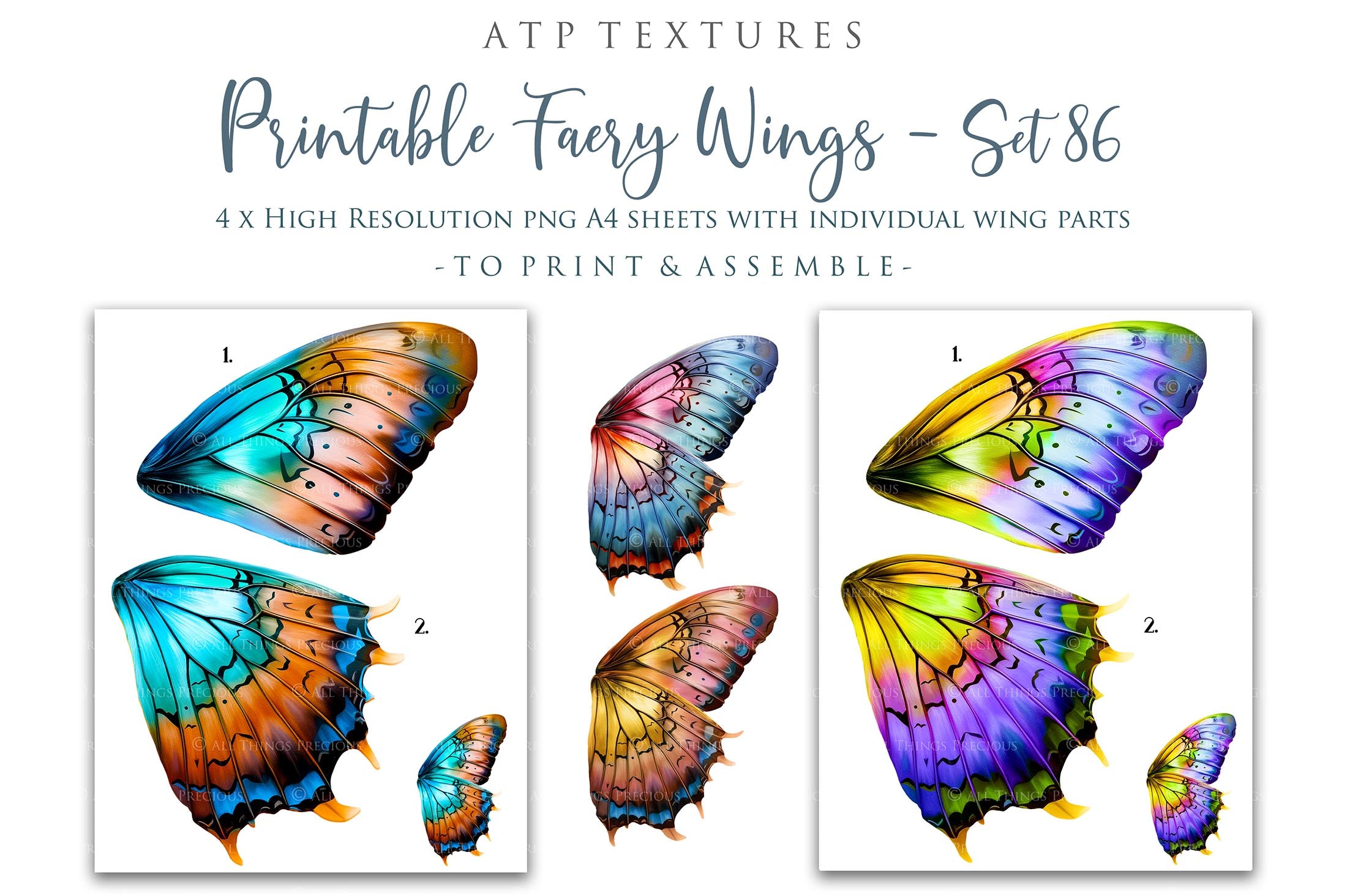 Printable fairy wings for halloween. cosplay. large adult sizes. For kids and children. Colourful, realistic.